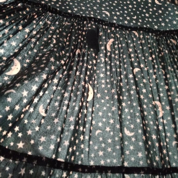 Vintage Romeo Star Moon Print Celestial Witchy Goth Boho Black Tiered Maxi Dress - Picture 9 of 14